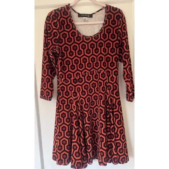 Pinup Couture Velvet Overlook Hotel Skater Dress Hexagon XL Laura Byrnes PUG - Picture 2 of 7